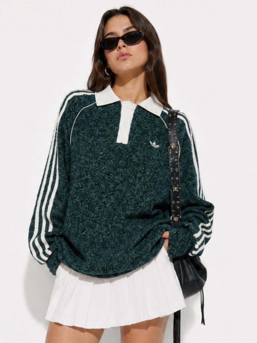 adidas Originals Plus Size 2XL Boucle Polo Crew Knit Sweater Blokecore Preppy